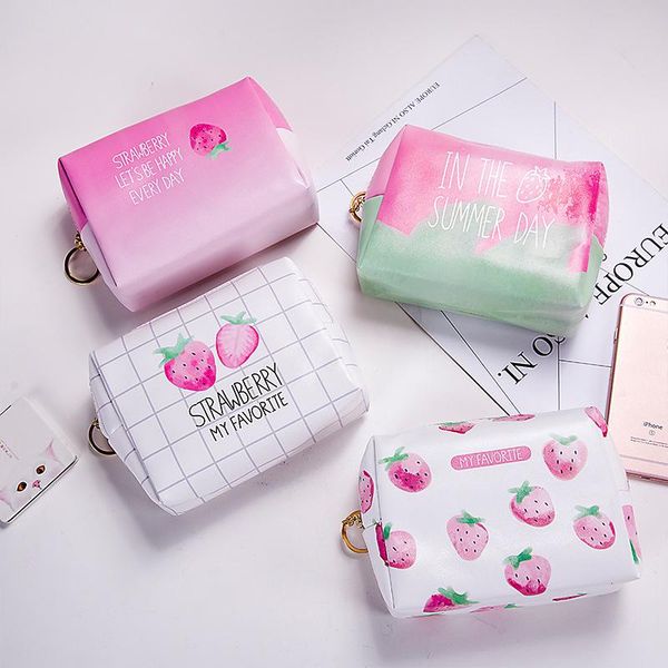 

women strawberry pattern cosmetic bag travel organizers makeup wash storage bags girls large capacity toiletries tote & cases