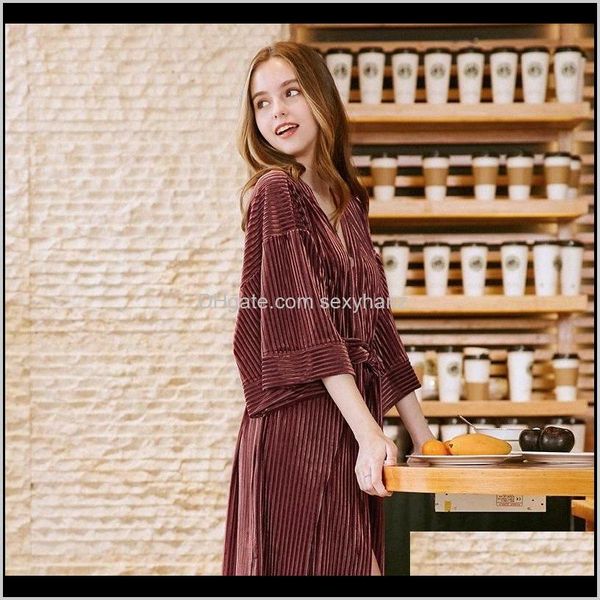 

sleepwear underwear apparel drop delivery 2021 long el pleuche bath robe for womens soft velour spa bathrobes night robes dressing gown y0eo, Black;red