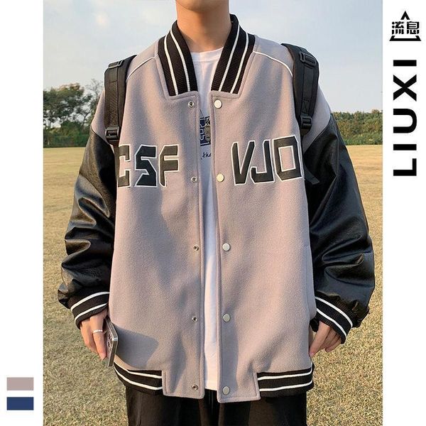 

spring baseball suit men's fashion korean style loose retro hong kong thin coat jacket jackets, Black;brown