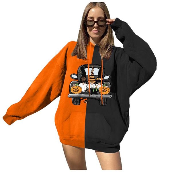 

women's hoodies & sweatshirts fashion halloween casual splicing print hooded sweatshirt loose sports sudaderas con capucha, Black