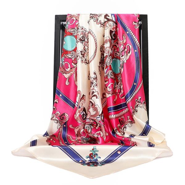 

scarves 2021 colors print large square brand wraps shawls female elegant silk scarf fashion ladies accessories 90*90cm, Blue;gray