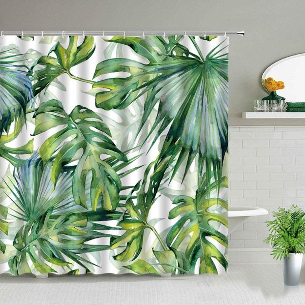 

shower curtains tropical rainforest plant palm leaf monstera curtain set bathroom waterproof cloth with hook bathtub bath screen