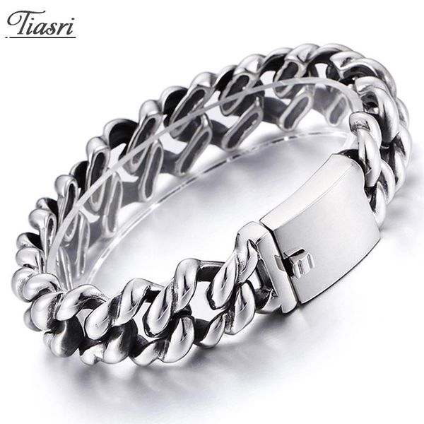 

tiasri 18mm retro man bracelet on the hand friends male gift stainless steel jewelry accessories steampunk style link, chain, Black