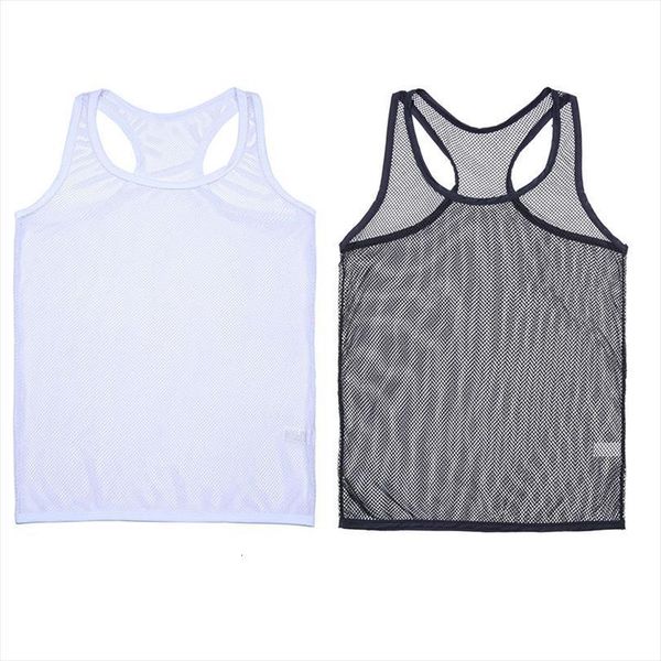 

mens fishnet see through stretchy vest tank lingerie undershirt sleeveless male nightwear underwear mesh, White;black