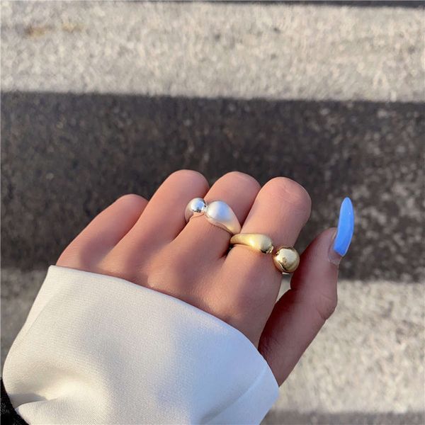 

adah minimalist and versatile copper plated chic niche designer mouth adjustable ins doudou ring female, Black