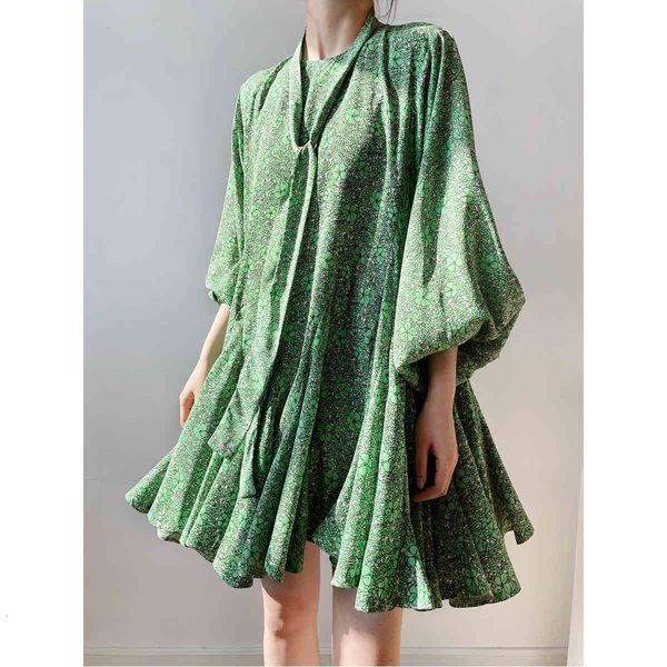 

women's t-shirt french sweet long-sleeved floral summer 2021 o-neck high waist vestidos fashion lotus leaf ukhg, White