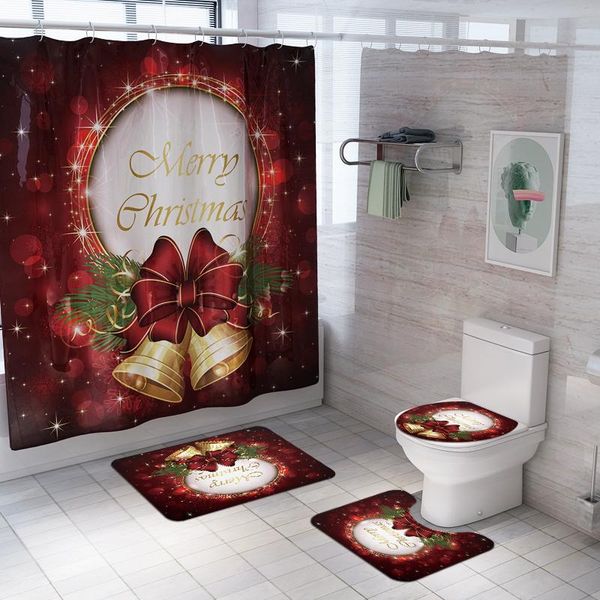

shower curtains merry christmas trees snowflake set waterproof bath mat toilet lid cover non-slip rug carpet home decor