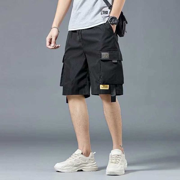 

summer casual shorts men pockets black cargo pants for male fashion daily sport streetwear techwear army beach 210714, White;black