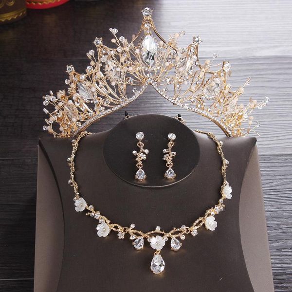 

hair clips & barrettes bridal accessory rhinestone wedding crown set gold necklace earring sets dress accessories party tz006, Golden;silver