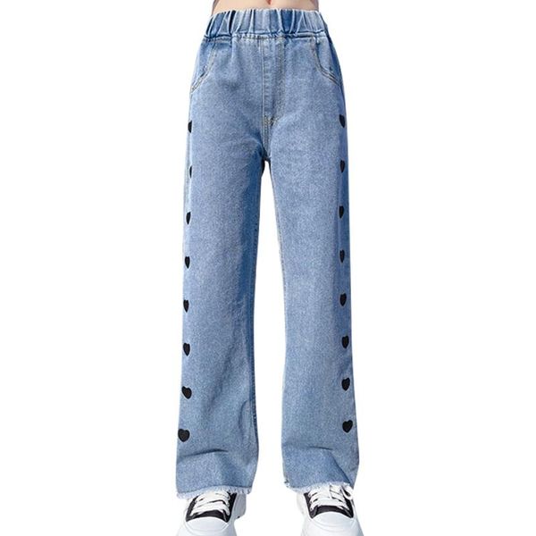 

jeans for girl heart pattern kids girls spring autumn kid casual style children's clothing 6 8 10 12 14, Blue