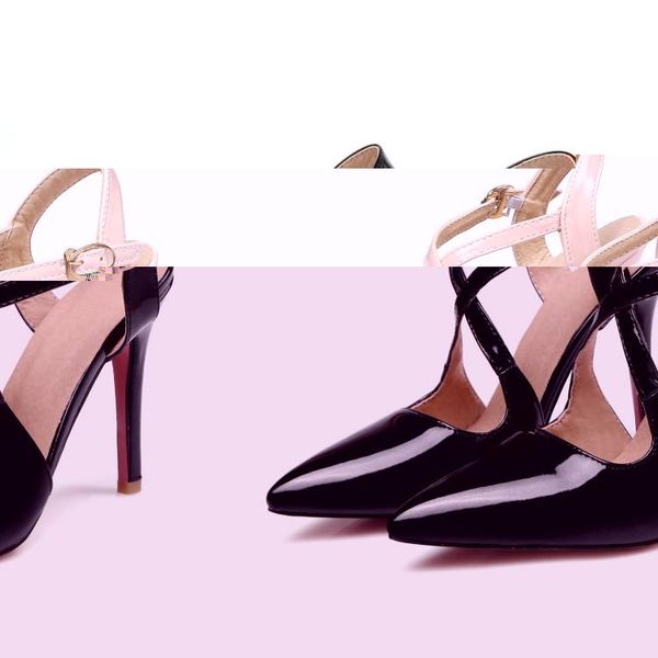 

big size pointed cross strap sandals high heels women shoes woman summer ladies, Black