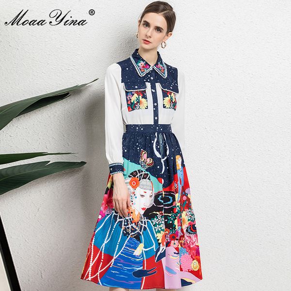 

fashion designer summer sets women's white single-breasted blouse and vintage printing midi skirts 2 two pieces suit 210524