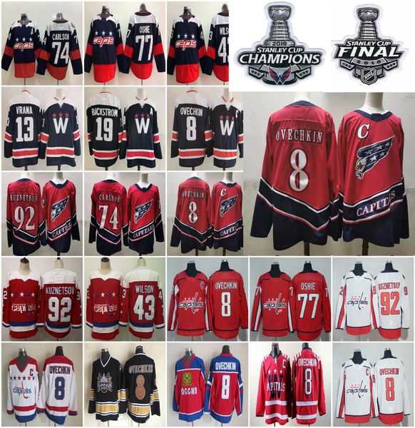 

stanley cup champions 2021 reverse retro washington capitals hockey jerseys mens alex ovechkin jersey tj oshie kuznetsov backstrom wilson ca, Black;red