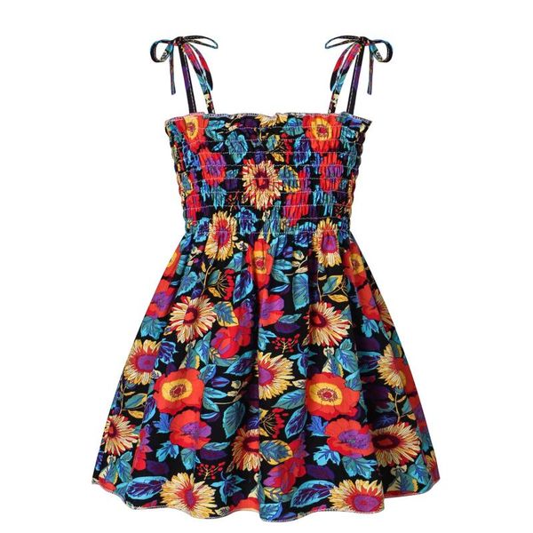 

girl's dresses toddler girls summer smocked dress cute sleeveless floral print a-line beach, Red;yellow