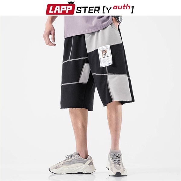 

men color block sweat shorts summer cotton running shorst male japanese streetwear casual joggers plus size 210420, White;black