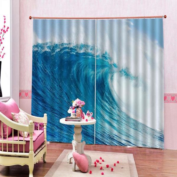 

curtain & drapes blue curtains waves cortinas customized size luxury blackout 3d window for living room