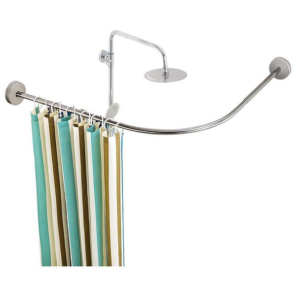

thin shower curtain set no hole expansion arc bath bar toilet hanging cloth bathroom closure waterproof curtains