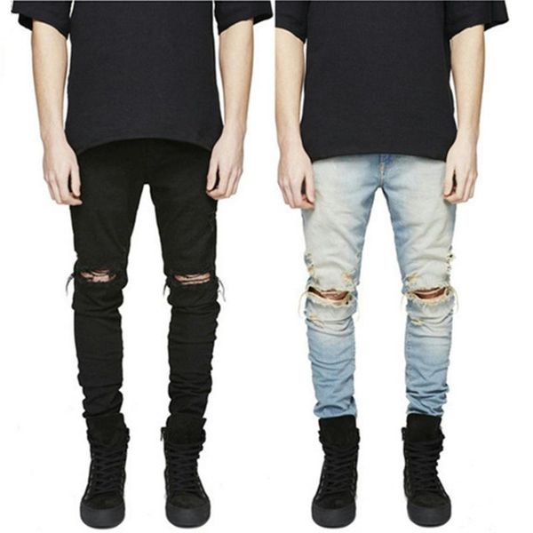 

men's jeans fashion skinny men hip hop elastic slim fit biker denim pants male stretchy pencil bottoms street trousers ripped, Blue