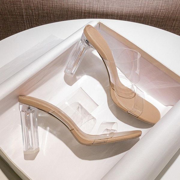 

sandals clear heels slippers women summer shoes woman transparent high pumps wedding jelly buty damskie square, Black