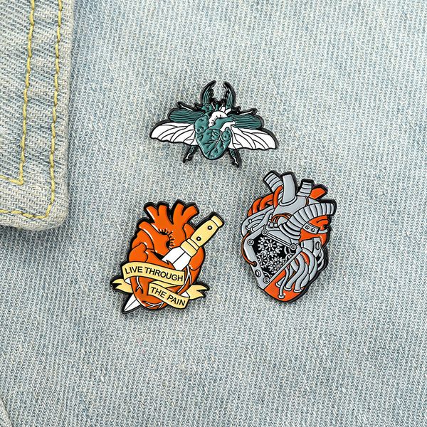 

european oil drip heart series brooches animal insect alloy cowboy badge accessories wholesale women men enamel clothes pins jewelry, Gray