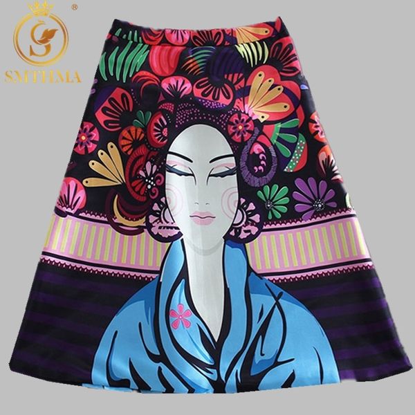 

women patterns skirt fashion satin runway vintage retro rose floral print pleated 210520, Black