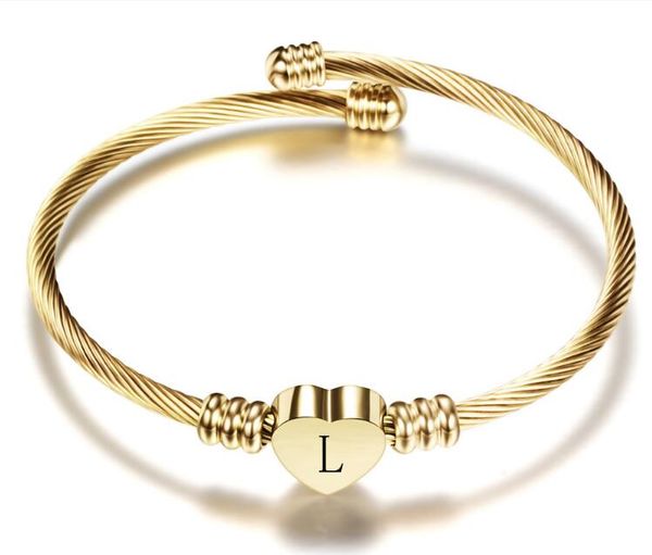 

gold color stainless steel heart bracelet bangle with letter fashion initial alphabet charms bracelets for women gc601, Golden;silver