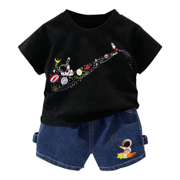 

clothing sets summer space design boy clothes set black/ blue shorts + jeans pants cool 2pcs cotton born toddlers kid outfits, White