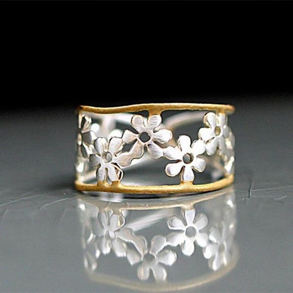 

cluster rings exquisite all match daisy flower women gold silver color adjustable opening ring party accessories jewelry, Golden;silver