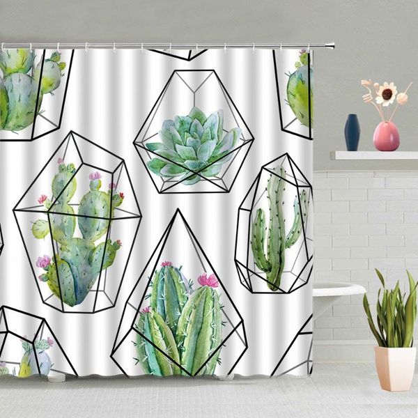 

shower curtains tropical cactus curtain green leaves flowers plant simple bedroom decor cloth bathroom screen washable hanging