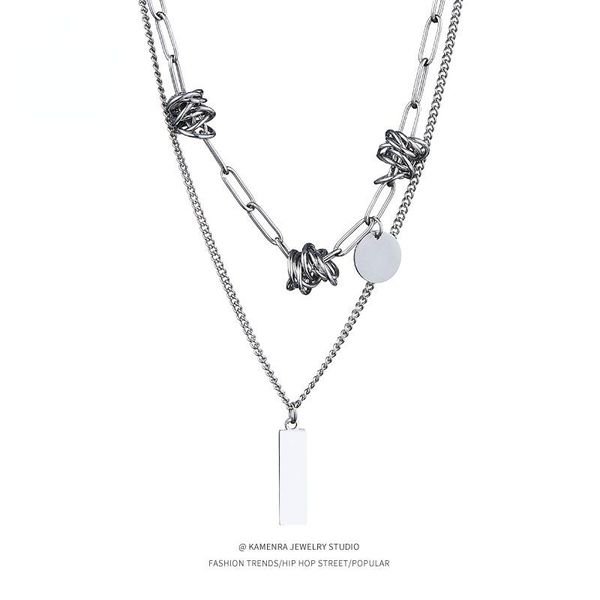 

chains simple personality wild punk titanium steel retro double thorn necklace cuba hip hop trend street lovers gift jewelry, Silver