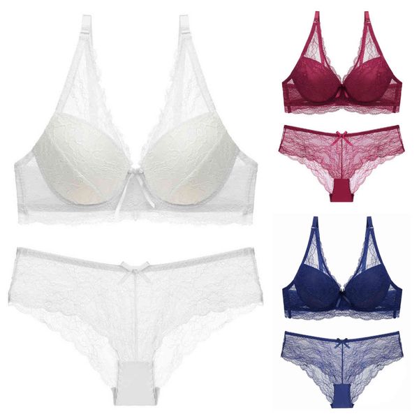 

luxury lace floral push up lingerie set upper thin under thick breathable sheer see through bra and panty, Red;black