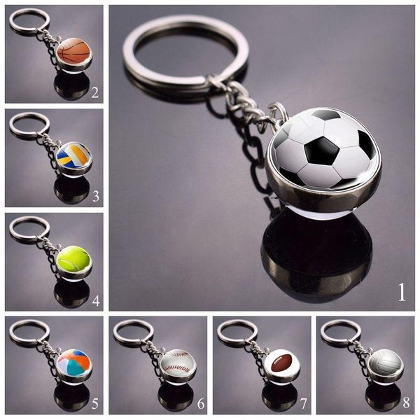 

keychains 2021 basketball football volleyball baseball tennis glass crystal keychain chain ring bag small pendant jewelry wholesale, Silver