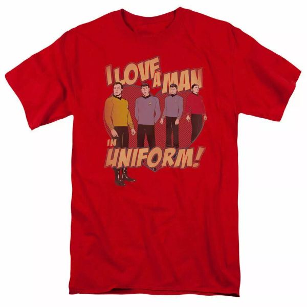 

star trek man in uniform t shirt licensed sci-fi tv show classic tee new red, White;black