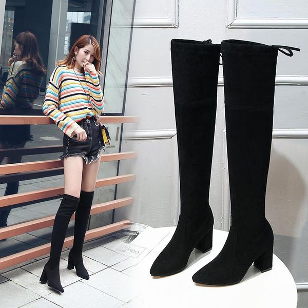 

boots 2021 winter ladies black work warmth increase 8cm calf knee length 50cm design fashion