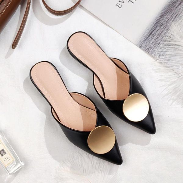 

slippers faux leatherette women's pointy flats for spring and summer 2021. designer fashion trends ad262, Black