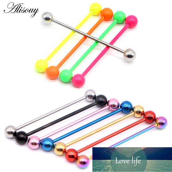 

1pc 1.6*38mm long stainless steel industrial piercing ear cartilage plug tunnel jewelry earring straight ear barbell jewelry factory price e, Slivery;golden