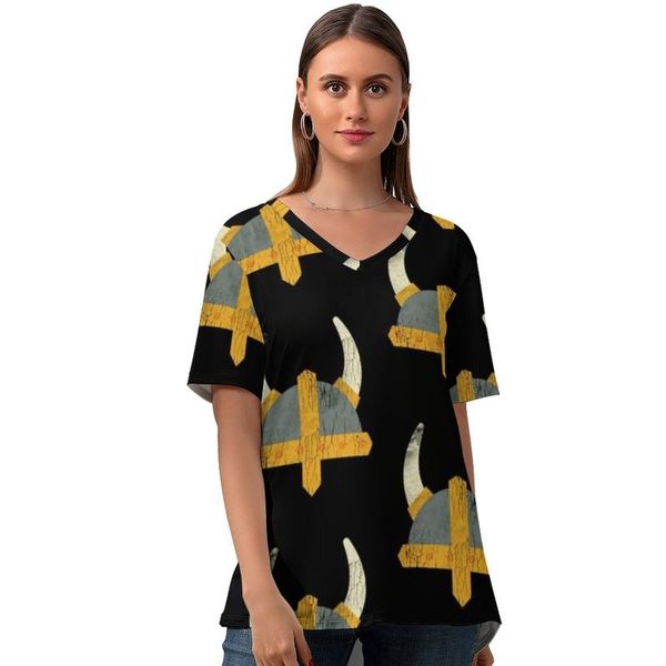 

women's t-shirt viking t shirt summer print women fashion short sleeve v neck tee plus size, White