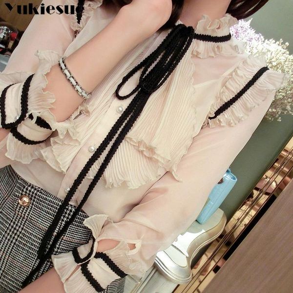 

women's blouses & shirts woman blusas mujer elegantes summer white ruffless bow long sleeve shirt and women plus size