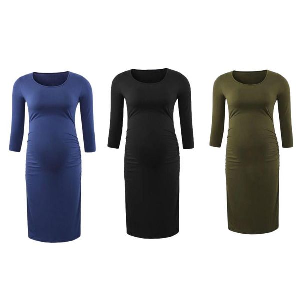 

maternity dresses dress women solid color long pregnant casual clothes breastfeeding skirt, White