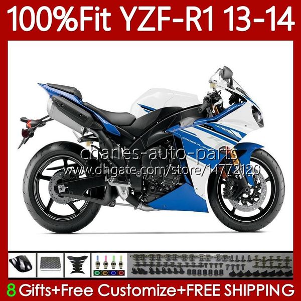 Carrozzeria OEM adatta al 100% per YAMAHA MOTO YZF-R1 YZF-1000 YZF R 1 Bianco blu caldo 1000CC 13-14 Corpo 94No.27 YZF R1 1000 CC YZFR1 13 14 YZF1000 2013 2014 Kit carenatura per stampaggio ad iniezione