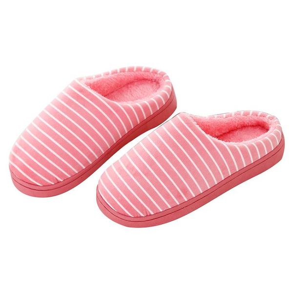 

winter home indoor slippers striped men women lovers warm plush comfortable soft house bedroom cotton shoes ladies, Black