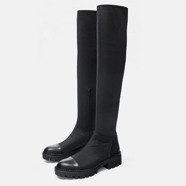 

boots shoes woman low with overknee locomotive, Black