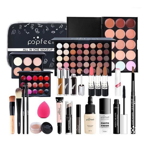 

24pcs/set make up sets cosmetics kit eyeshadow lipstick eyebrow pencil lip gloss makeup brush powder puff with bag kit1