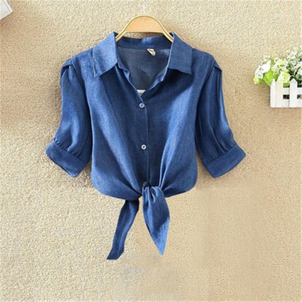 

women's blouses & shirts navy blue women knot front crop womens and button summer blouse feme1, White