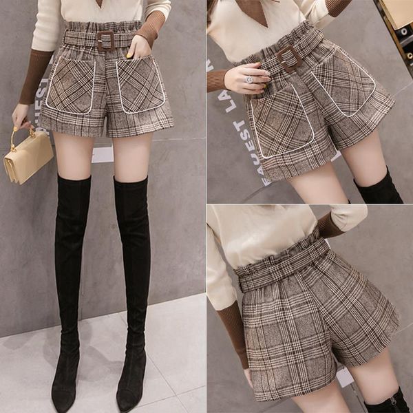 

women's shorts women autumn and winter high waist loose plaid pants ropa mujer, White;black