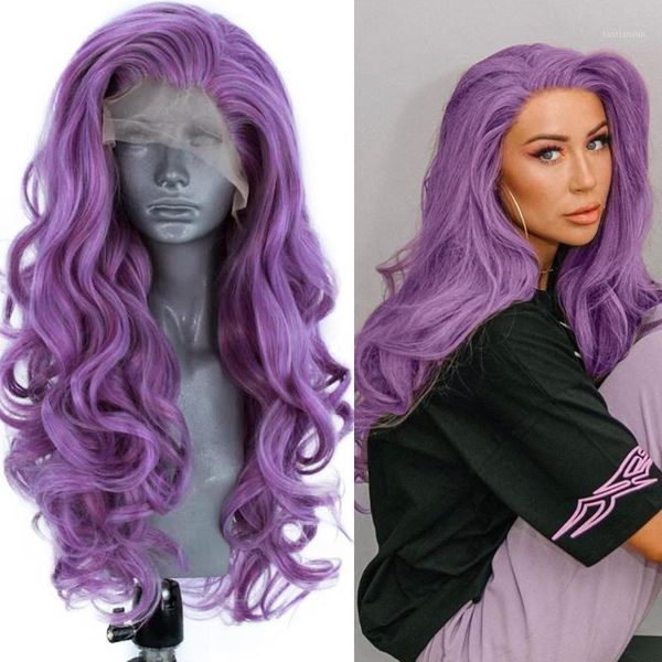 

wigs synthetic hair purple wavy lace front for women cosplay costume artist makeup beauty wig heat fiber1, Black
