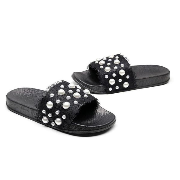 

slippers 2021 woman shoes women ladies casual indoor pearl beach lady flip flops slides flats fashion home female, Black