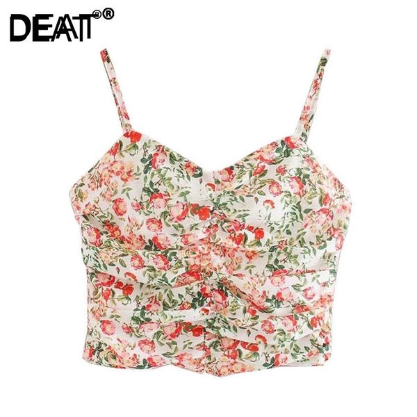 

[deat] temperament elegant women folds printing sleeveless sling summer spring fashion 13c284 210709, White