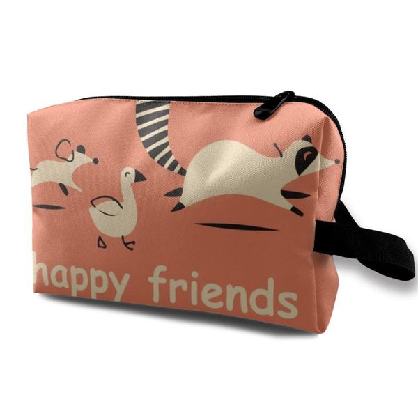 

make up bags ladies makeup pouch neceser toiletry organizer storage raccoon happy friends print women cosmetic bag & cases