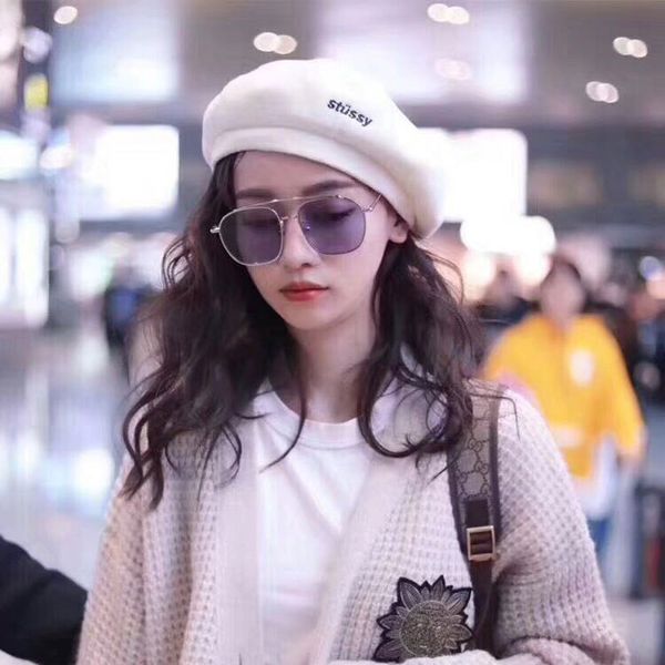 

wu jinyan fashion big frame street po net red same purple metal sunglasses